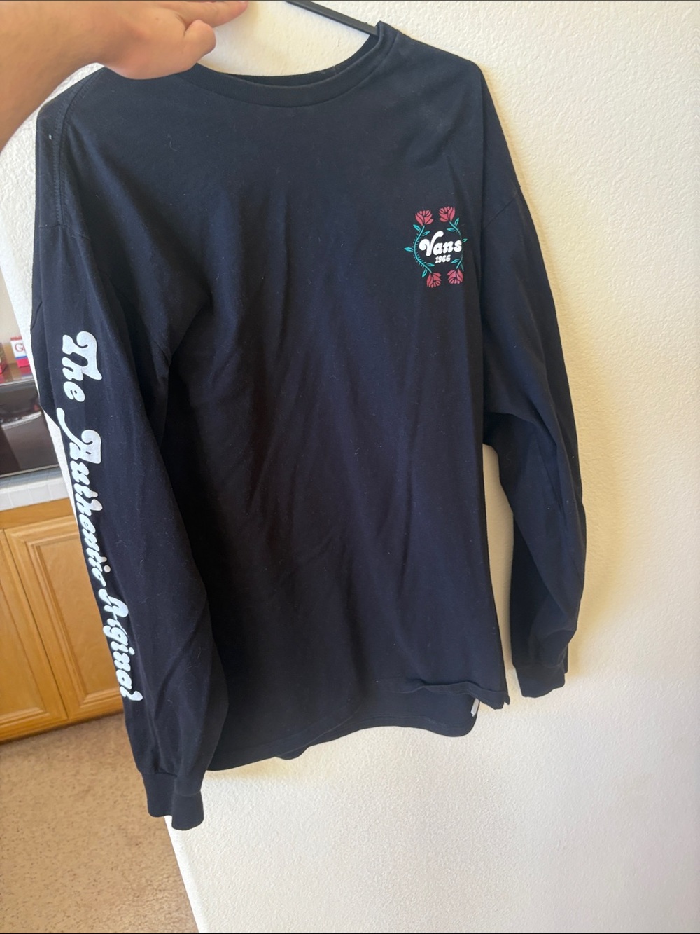 Vans Black Crewneck Sweatshirt with Pink Floral Logo